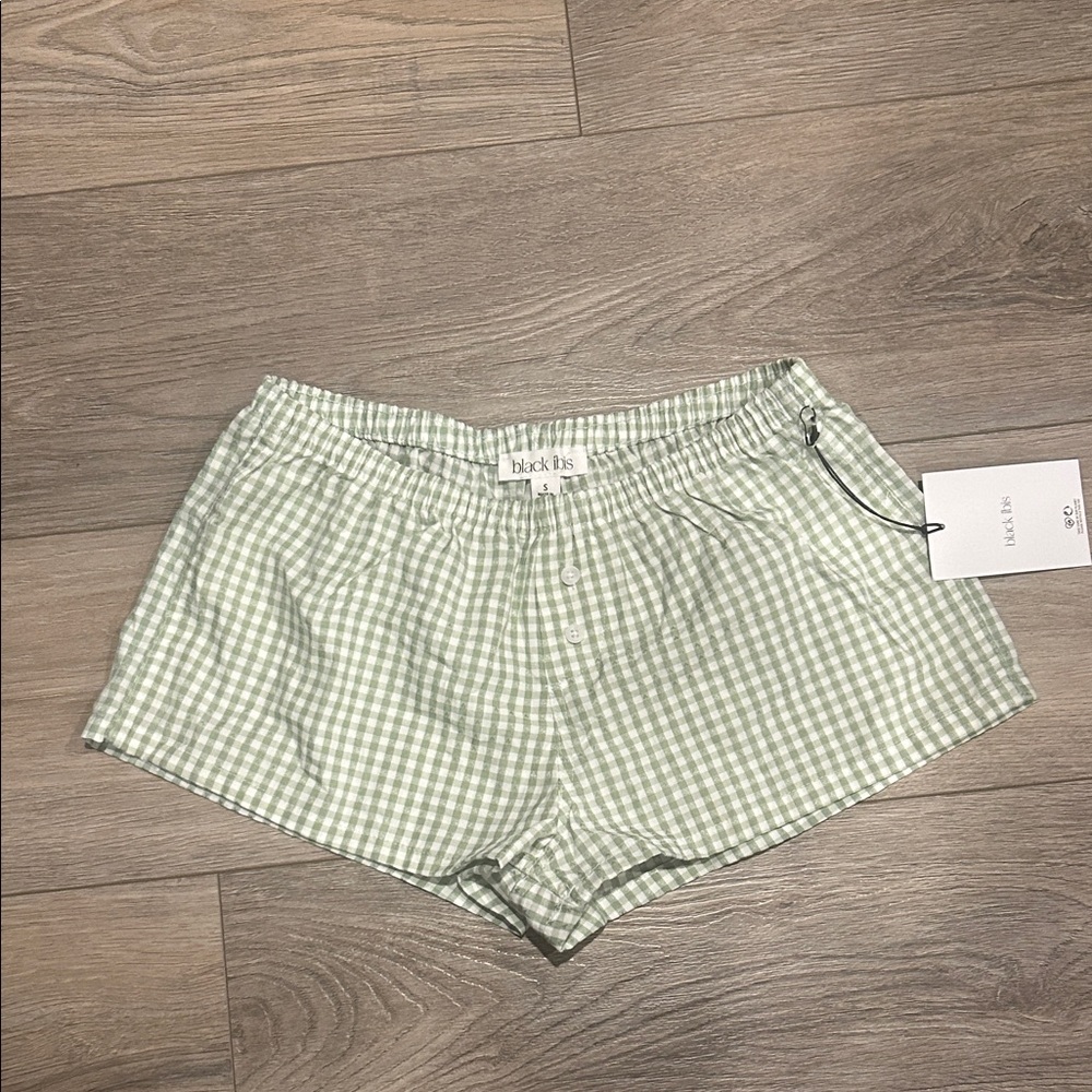 NWT Black IBIS‎ Green Gingham Women's Boxer Lounge Shorts Size S